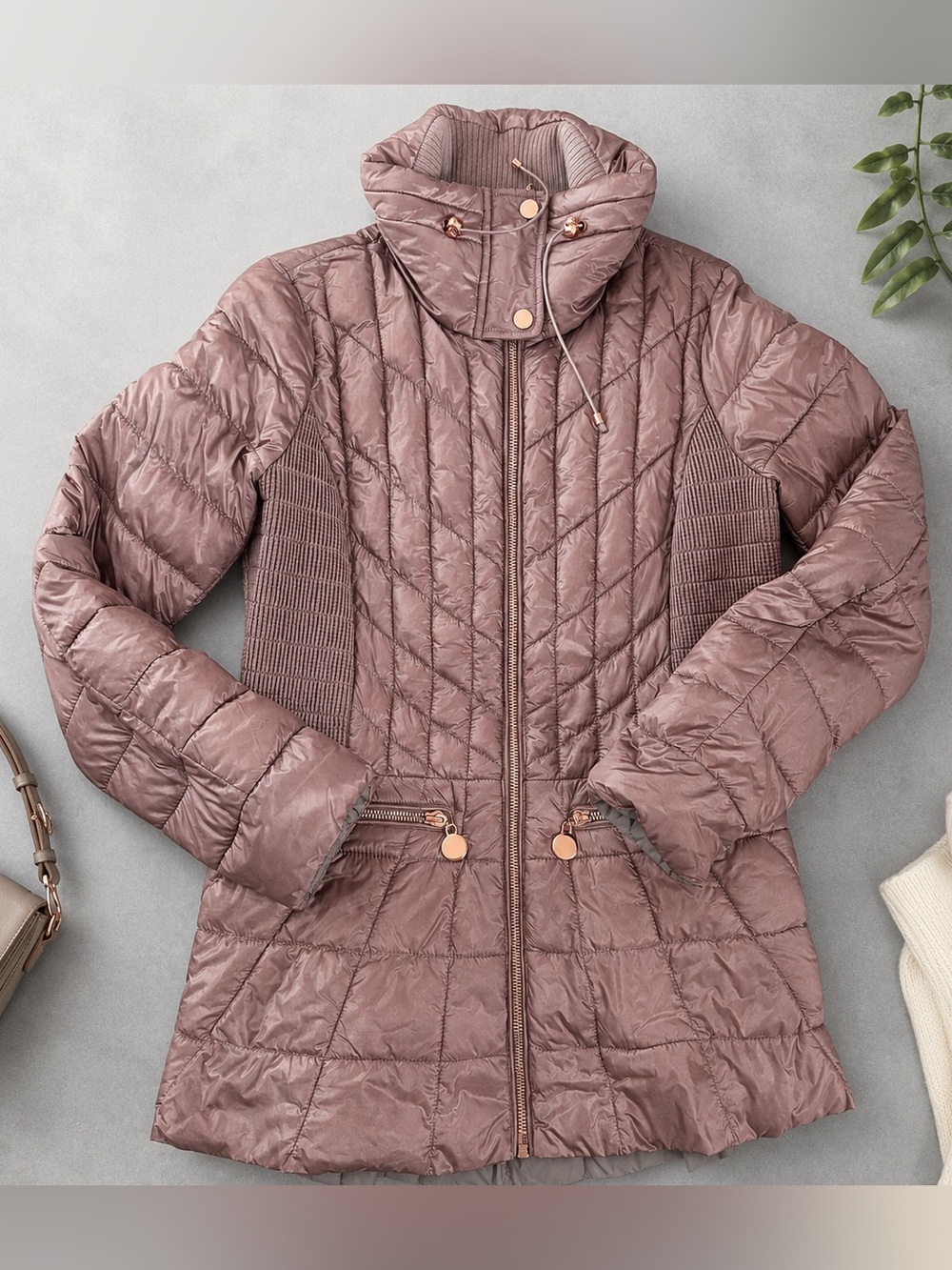 Johnston & Murphy PrimaLoft Metallic Mauve Quilted Coat Small